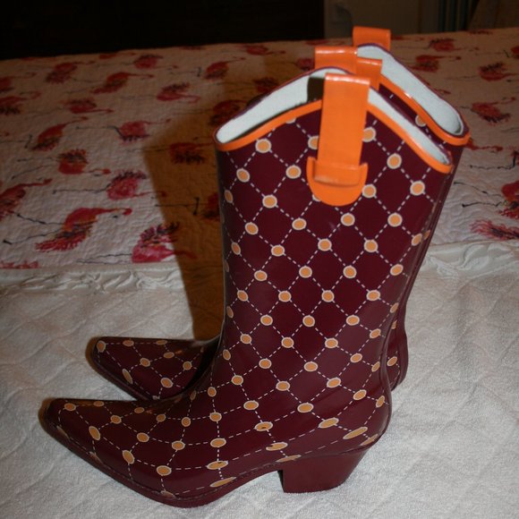 STADIUM STOMPERS BURGANDY & ORANGE COWGIRL BOOTS - Picture 4 of 10